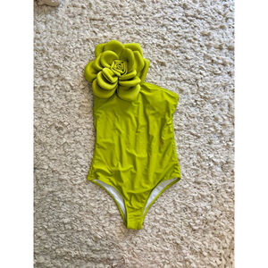 Women's Sporlike Lime Green One-Shoulder Floral One Piece Swimsuit M